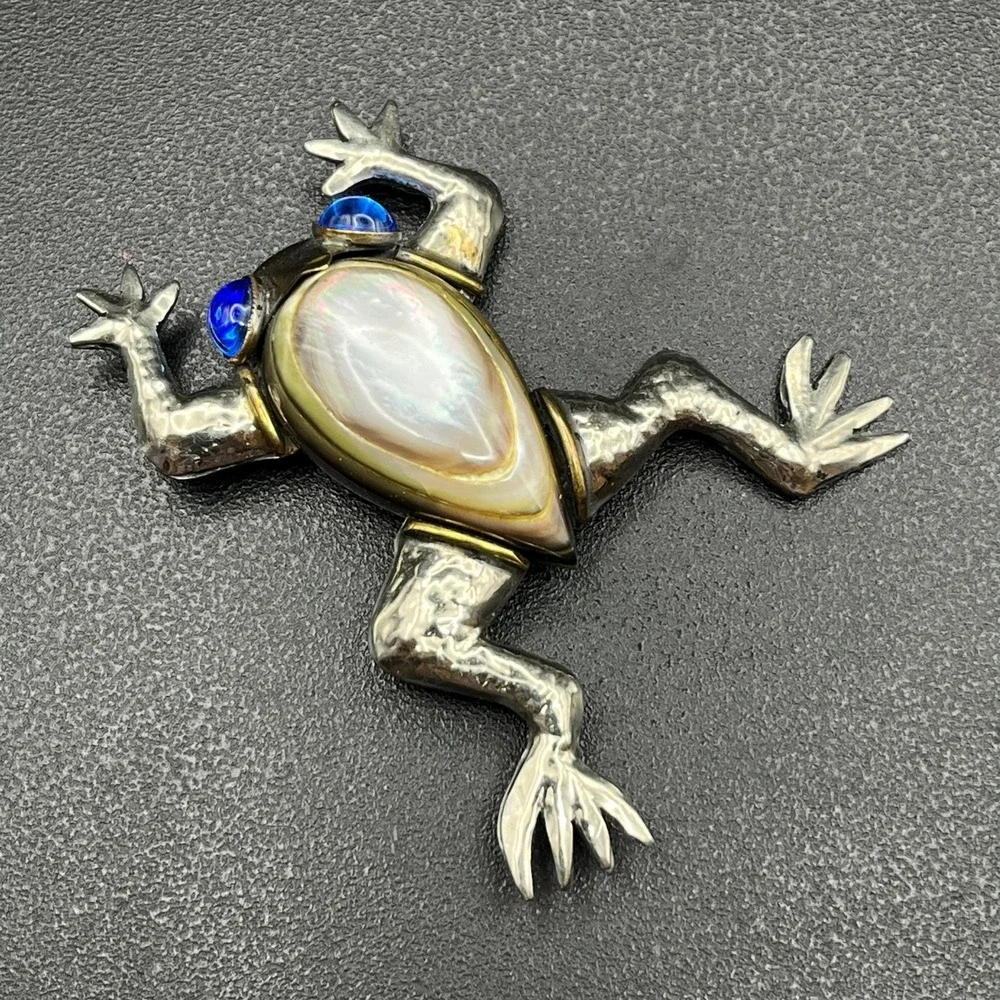 Fabrice Paris Mixed-Metal Frog Brooch w/ Shell Body & Glass Eyes